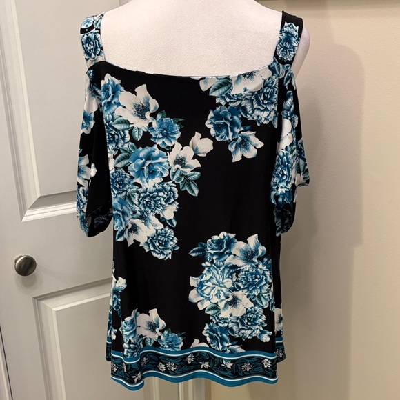 Floral Cold Shoulder Top - Black and Blue Large EUC - Picture 5 of 16
